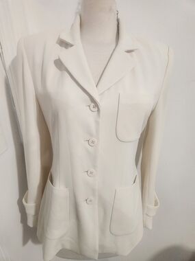 Vintage Iris Singer Collection Cream Tailored Belted Blazer Size 4